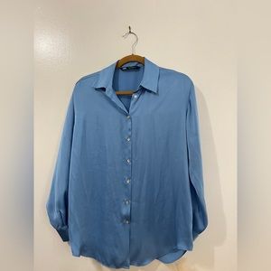 Zara Blue Silk Button Down Shirt